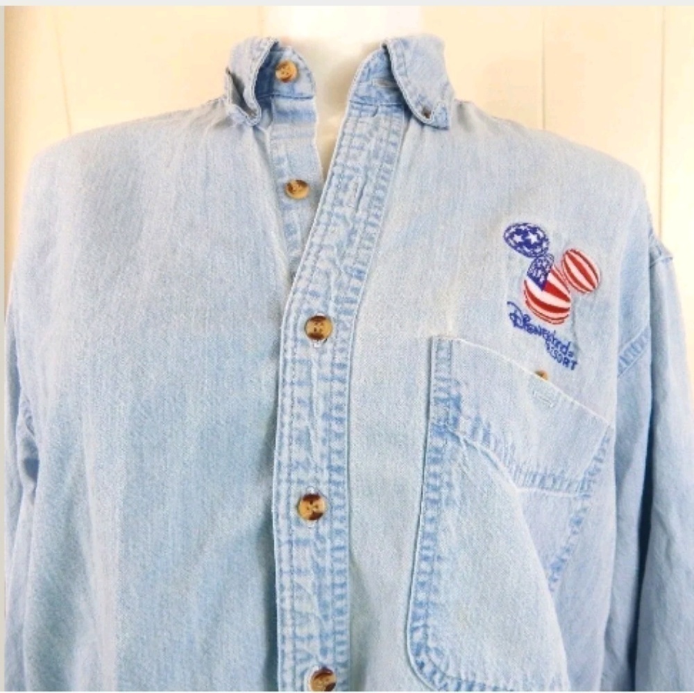 Disneyland American Flag Embroidered Denim Shirt - Picture 5 of 8